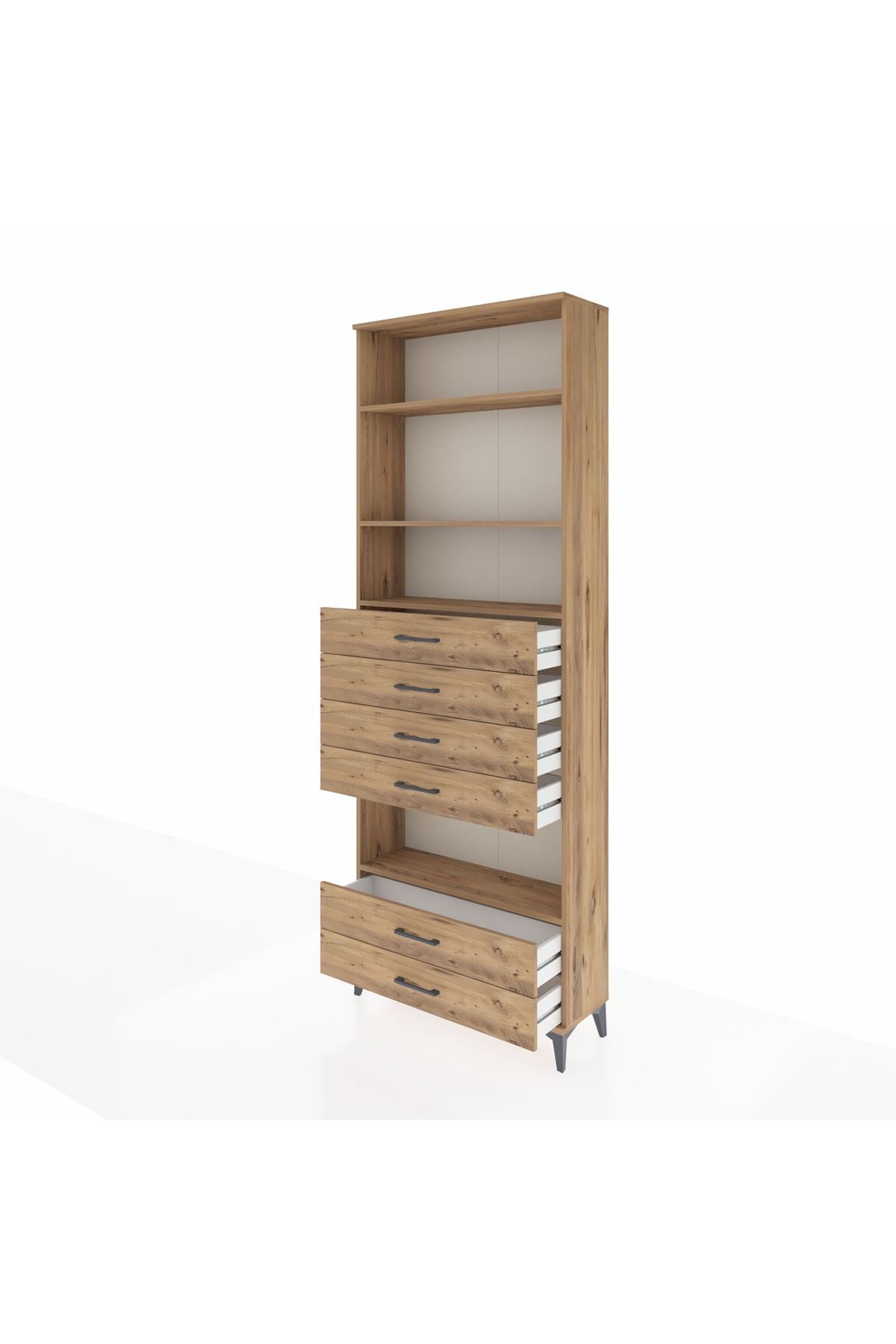 Arges Dolap 4 Raflı 6 Çekmeceli 88x30x243 Çam-Çam