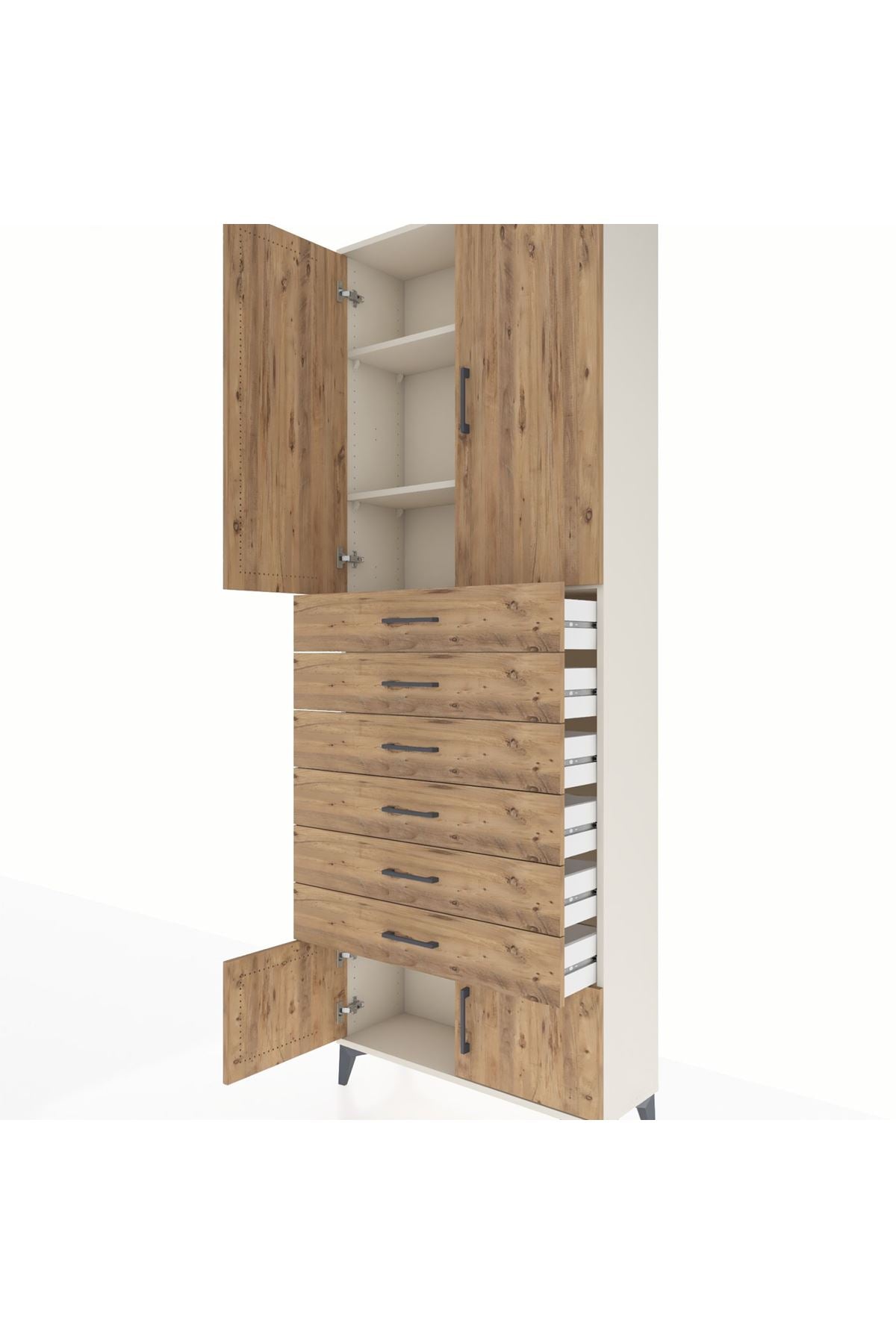 Arges Dolap 3 Raflı 6 Çekmeceli 4 Kapaklı 88x30x243 Aytaşı-Çam