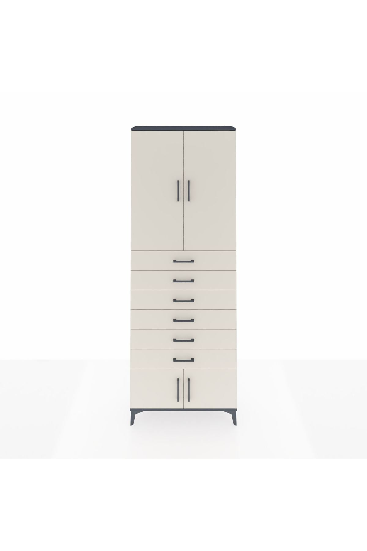 Arges Dolap 3 Raflı 6 Çekmeceli 4 Kapaklı 88x30x243 Antrasit-Aytaşı