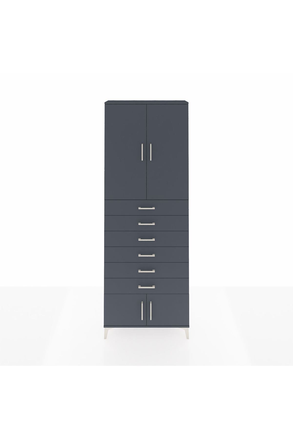 Arges Dolap 3 Raflı 6 Çekmeceli 4 Kapaklı 88x30x243 Antrasit-Antrasit