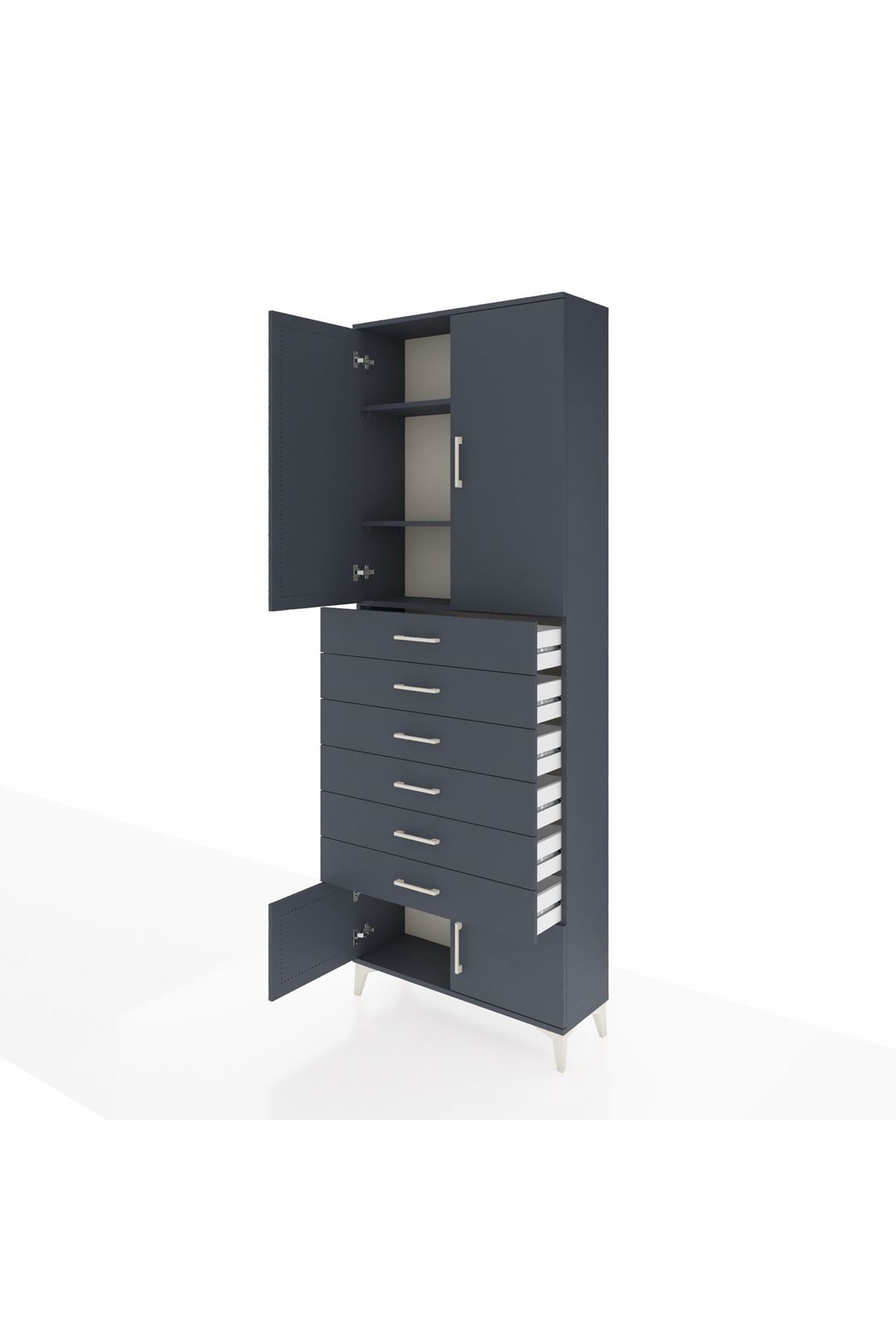 Arges Dolap 3 Raflı 6 Çekmeceli 4 Kapaklı 88x30x243 Antrasit-Antrasit