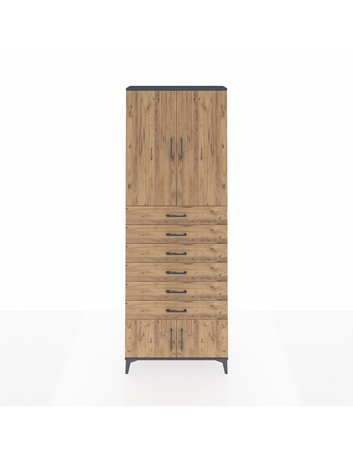 Arges Dolap 3 Raflı 6 Çekmeceli 4 Kapaklı 88x30x243 Antrasit-Çam