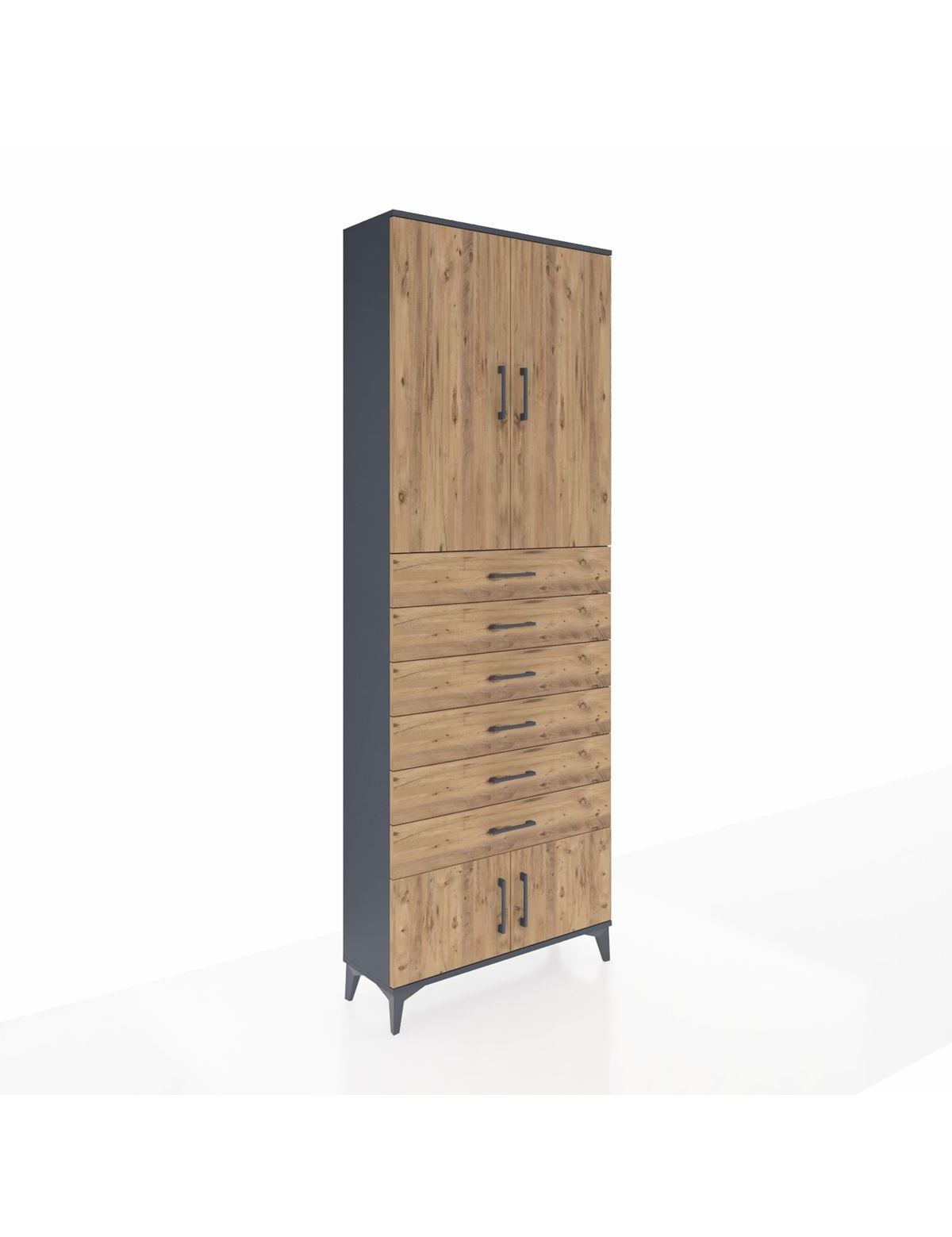 Arges Dolap 3 Raflı 6 Çekmeceli 4 Kapaklı 88x30x243 Antrasit-Çam