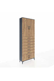 Arges Dolap 3 Raflı 6 Çekmeceli 4 Kapaklı 88x30x243 Antrasit-Çam