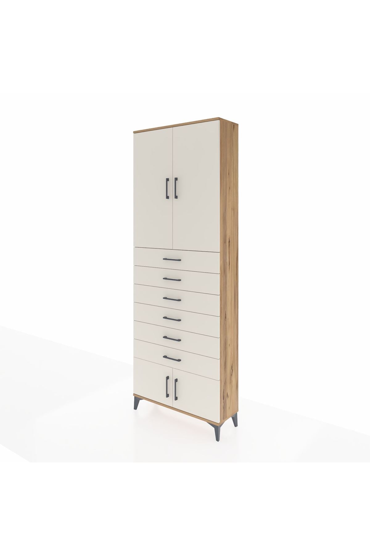 Arges Dolap 3 Raflı 6 Çekmeceli 4 Kapaklı 88x30x243 Çam-Aytaşı