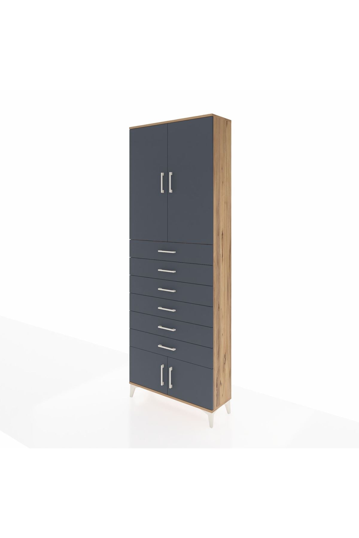 Arges Dolap 3 Raflı 6 Çekmeceli 4 Kapaklı 88x30x243 Çam-Antrasit