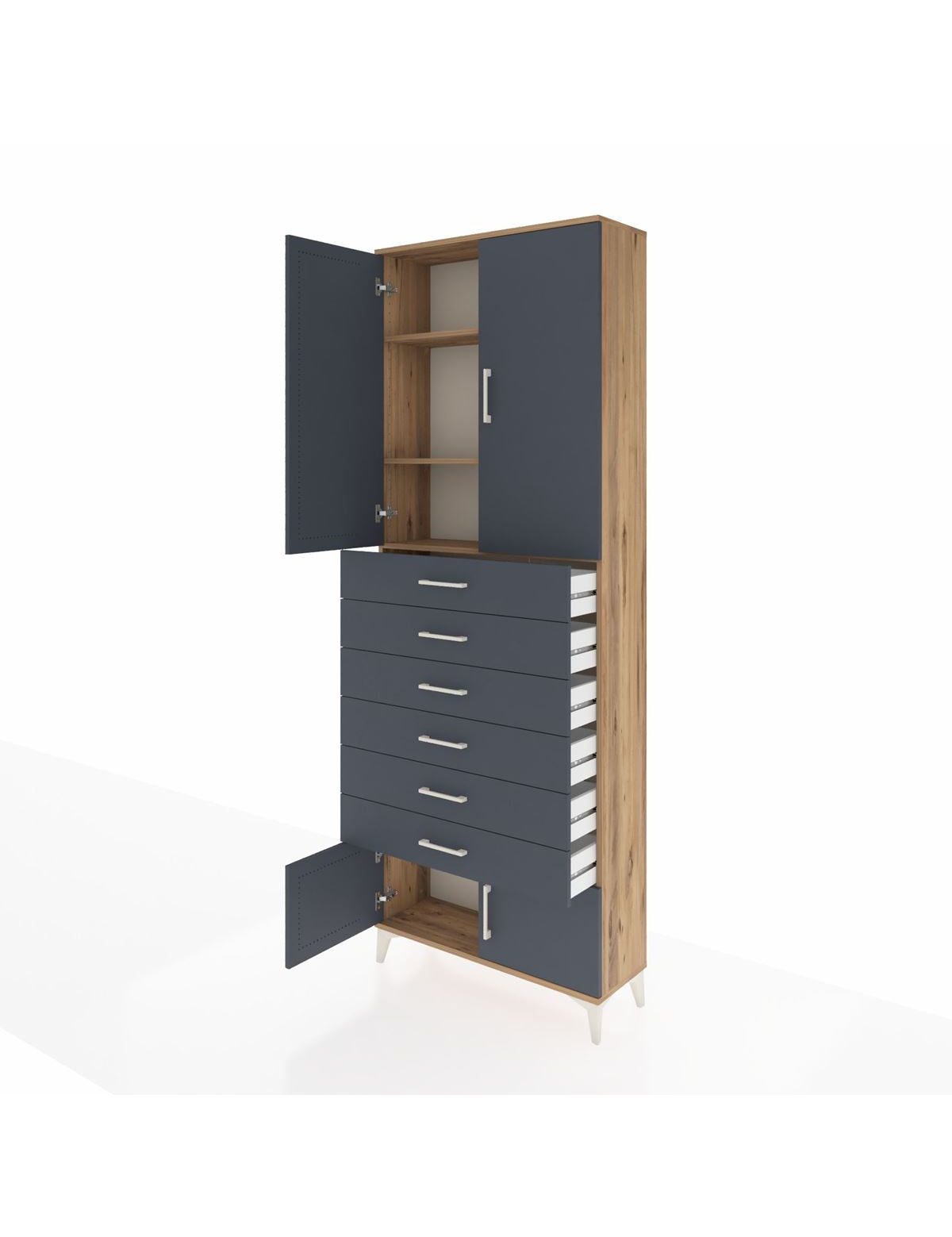 Arges Dolap 3 Raflı 6 Çekmeceli 4 Kapaklı 88x30x243 - S33M227V8A