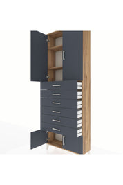 Arges Dolap 3 Raflı 6 Çekmeceli 4 Kapaklı 88x30x243 Çam-Antrasit