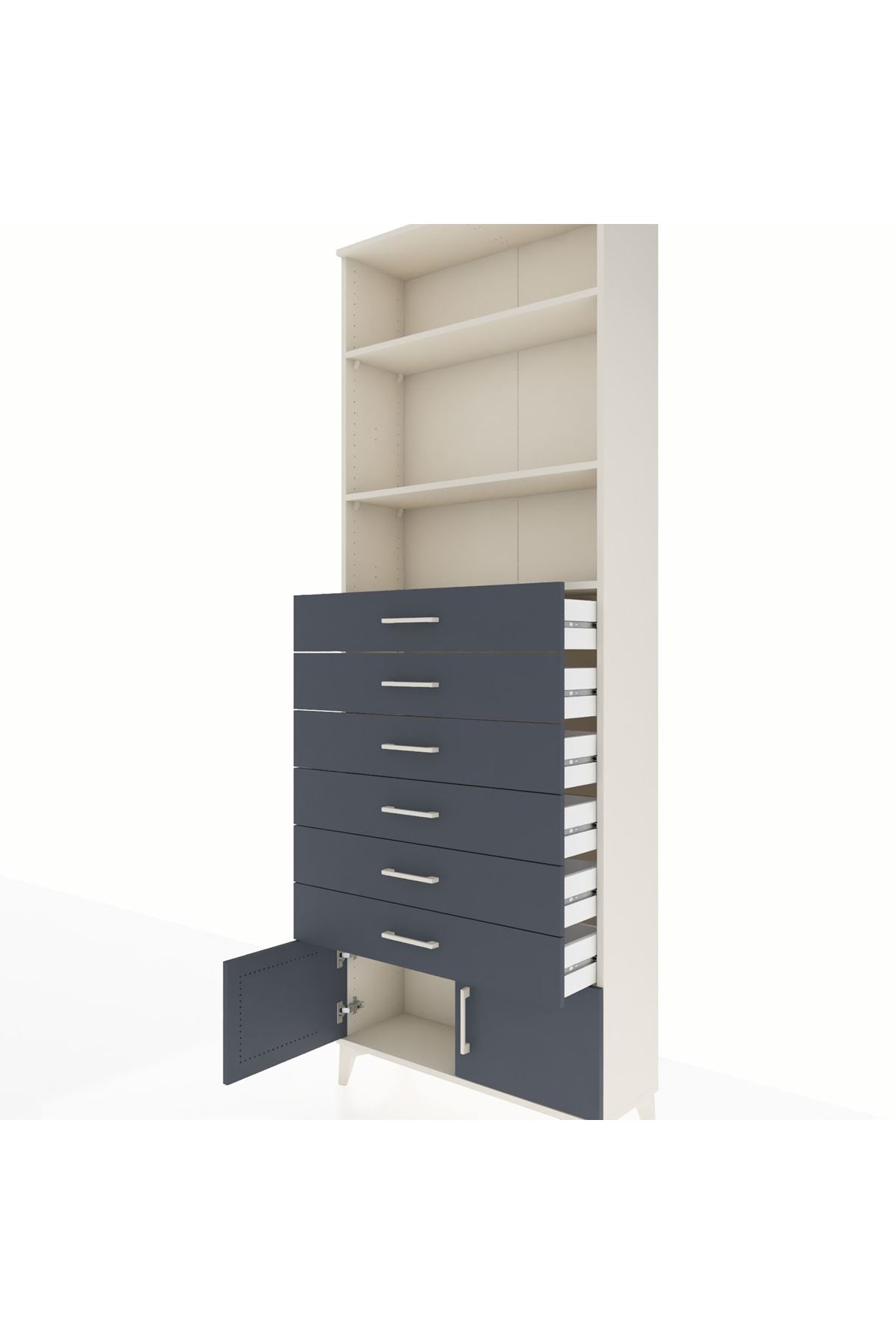 Arges Dolap 3 Raflı 6 Çekmeceli 2 Kapaklı 88x30x243 Aytaşı-Antrasit