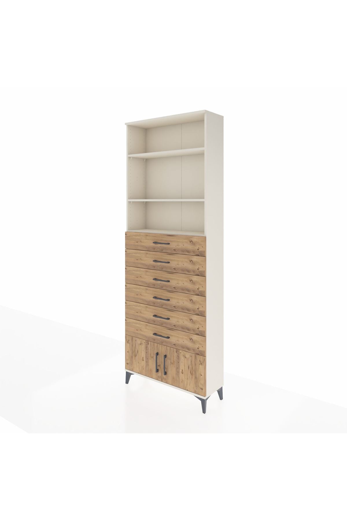 Arges Dolap 3 Raflı 6 Çekmeceli 2 Kapaklı 88x30x243 Aytaşı-Çam