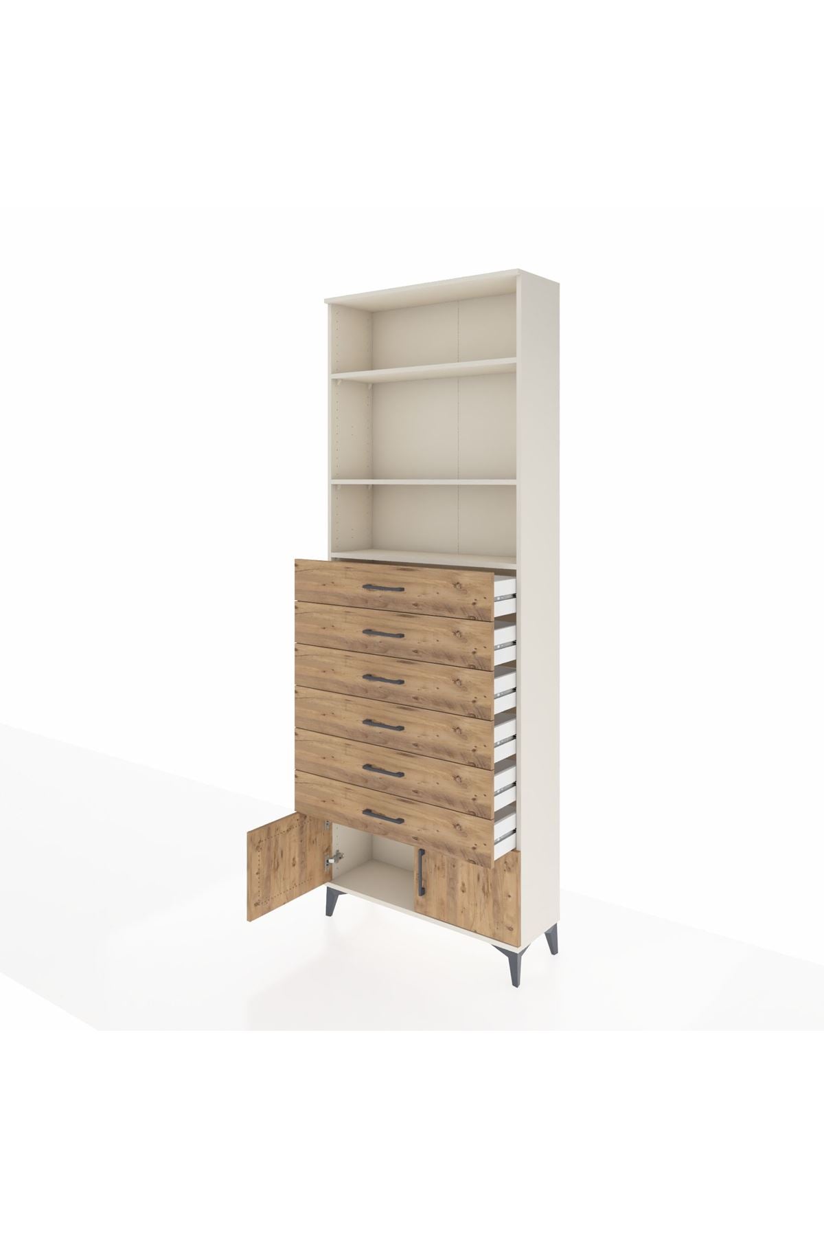 Arges Dolap 3 Raflı 6 Çekmeceli 2 Kapaklı 88x30x243 Aytaşı-Çam