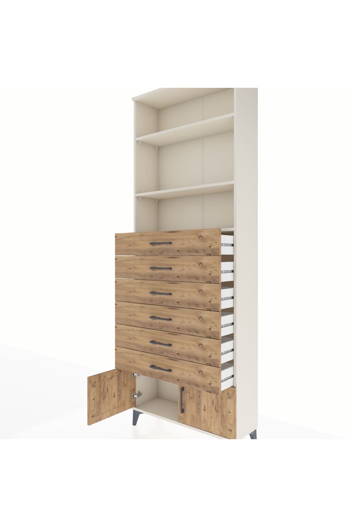 Arges Dolap 3 Raflı 6 Çekmeceli 2 Kapaklı 88x30x243 Aytaşı-Çam