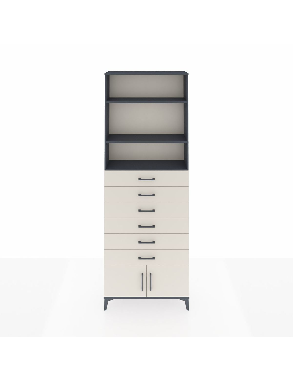 Arges Dolap 3 Raflı 6 Çekmeceli 2 Kapaklı 88x30x243 Antrasit-Aytaşı