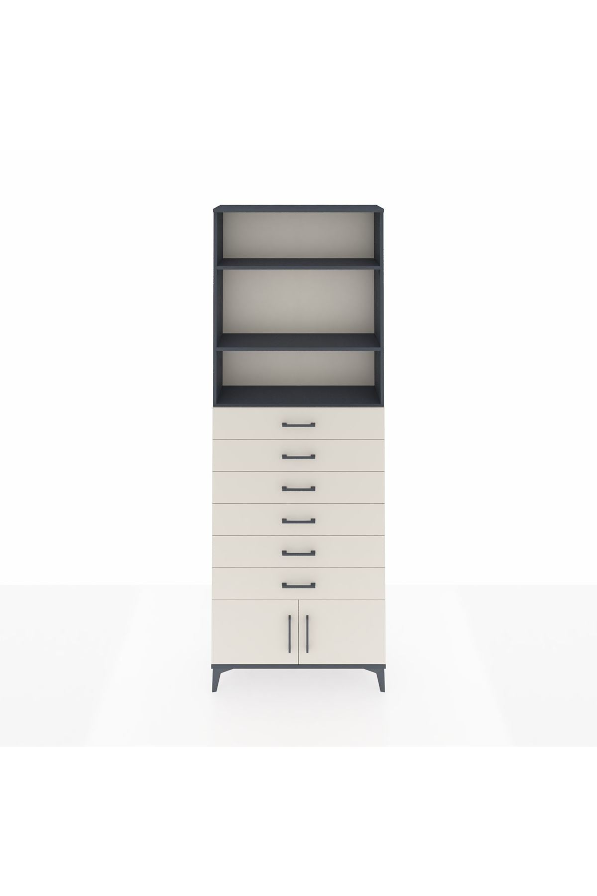 Arges Dolap 3 Raflı 6 Çekmeceli 2 Kapaklı 88x30x243 Antrasit-Aytaşı