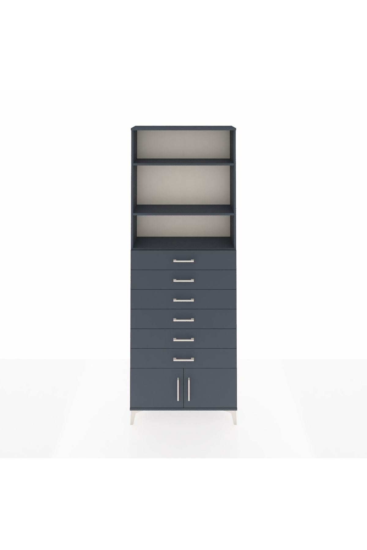 Arges Dolap 3 Raflı 6 Çekmeceli 2 Kapaklı 88x30x243 Antrasit-Antrasit