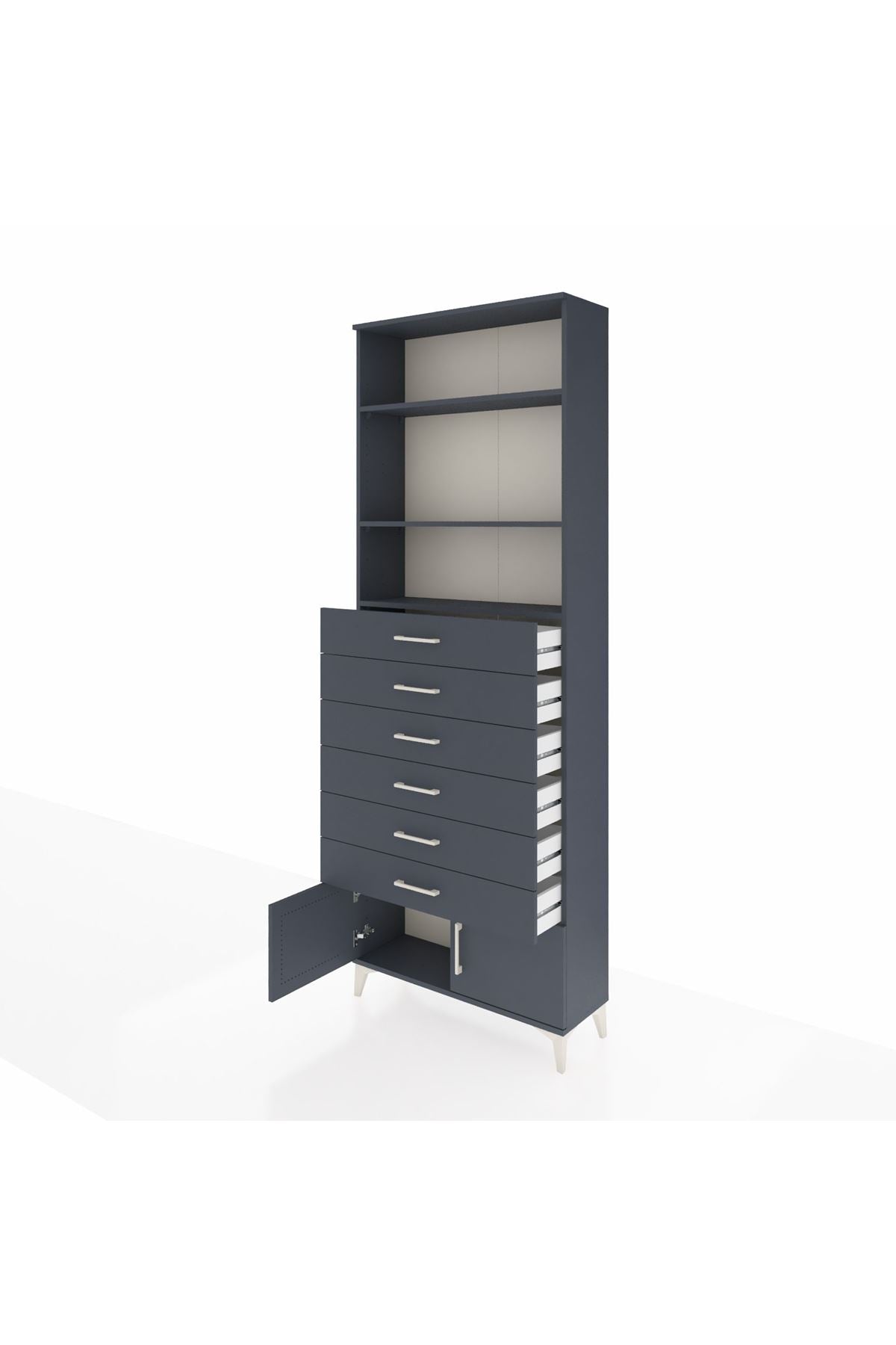 Arges Dolap 3 Raflı 6 Çekmeceli 2 Kapaklı 88x30x243 Antrasit-Antrasit