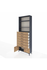 Arges Dolap 3 Raflı 6 Çekmeceli 2 Kapaklı 88x30x243 Antrasit-Çam