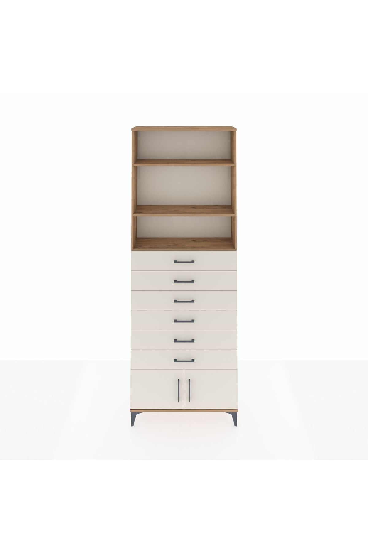Arges Dolap 3 Raflı 6 Çekmeceli 2 Kapaklı 88x30x243 Çam-Aytaşı