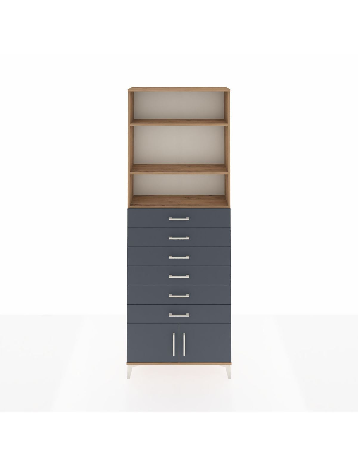 Arges Dolap 3 Raflı 6 Çekmeceli 2 Kapaklı 88x30x243 Çam-Antrasit