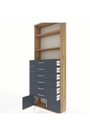 Arges Dolap 3 Raflı 6 Çekmeceli 2 Kapaklı 88x30x243 Çam-Antrasit