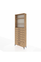 Arges Dolap 3 Raflı 6 Çekmeceli 2 Kapaklı 88x30x243 Çam-Çam