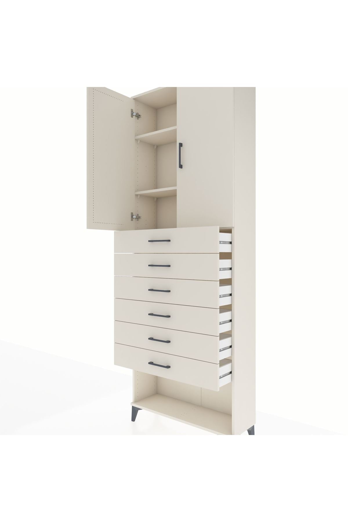 Arges Dolap 3 Raflı 6 Çekmeceli 2 Kapaklı 88x30x243 Aytaşı-Aytaşı