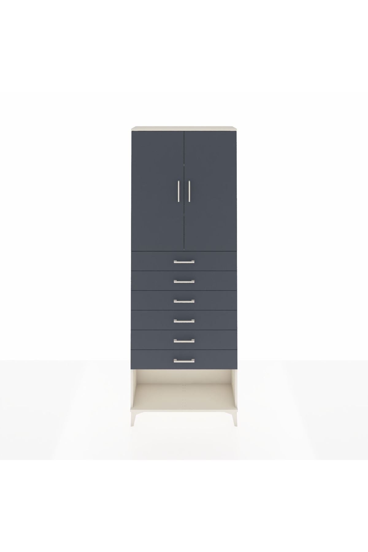 Arges Dolap 3 Raflı 6 Çekmeceli 2 Kapaklı 88x30x243 Aytaşı-Antrasit