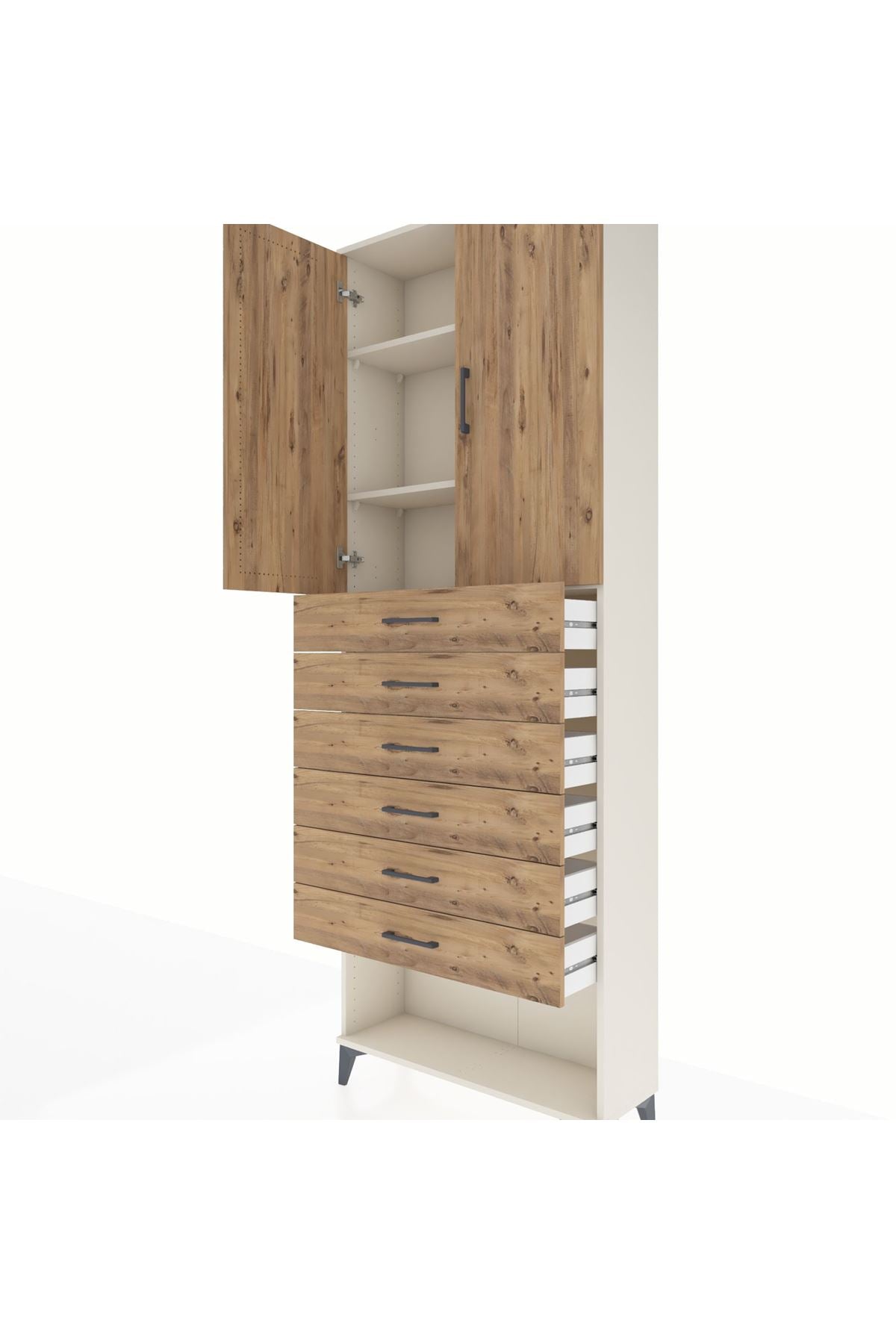 Arges Dolap 3 Raflı 6 Çekmeceli 2 Kapaklı 88x30x243 Aytaşı-Çam