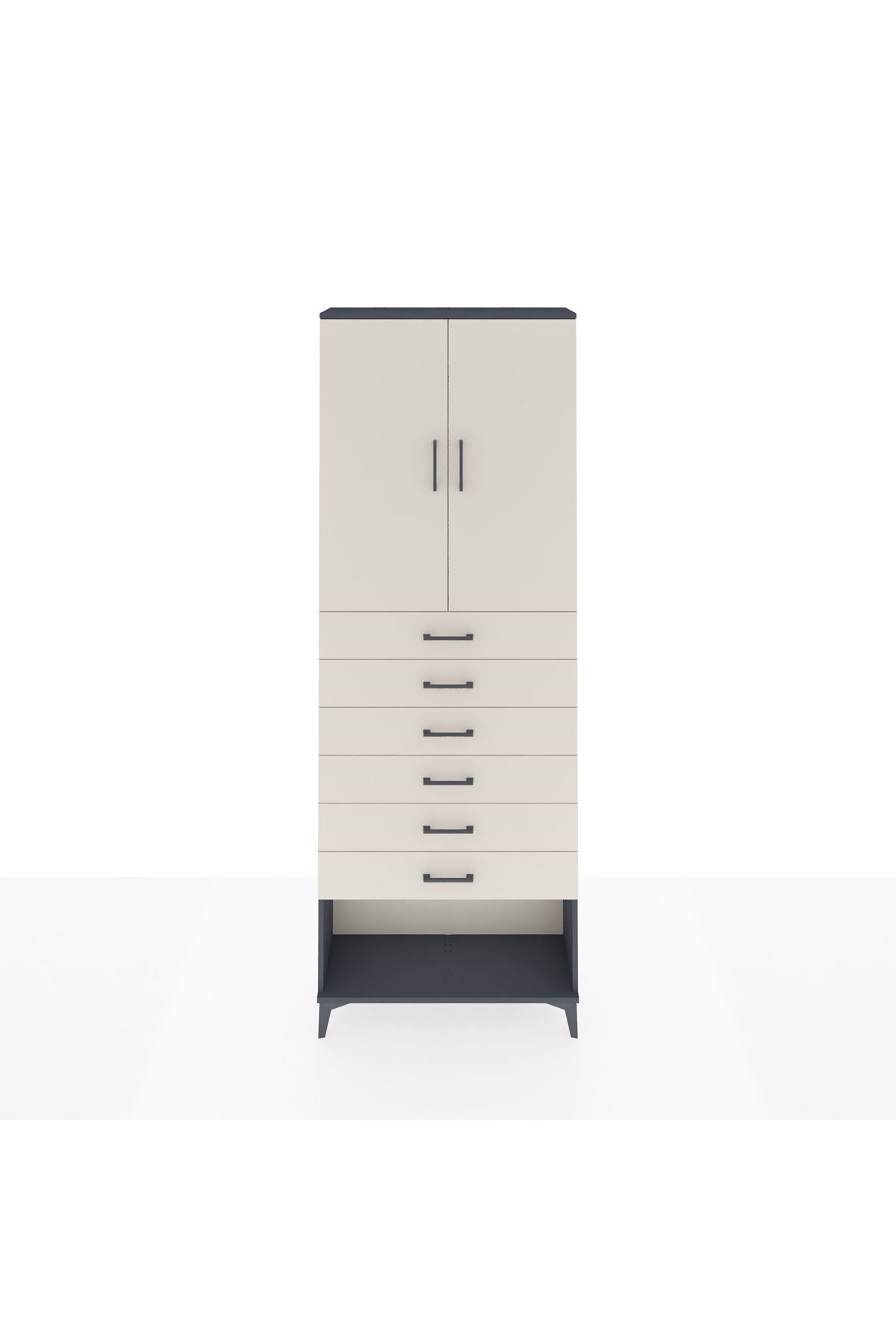 Arges Dolap 3 Raflı 6 Çekmeceli 2 Kapaklı 88x30x243 Antrasit-Aytaşı