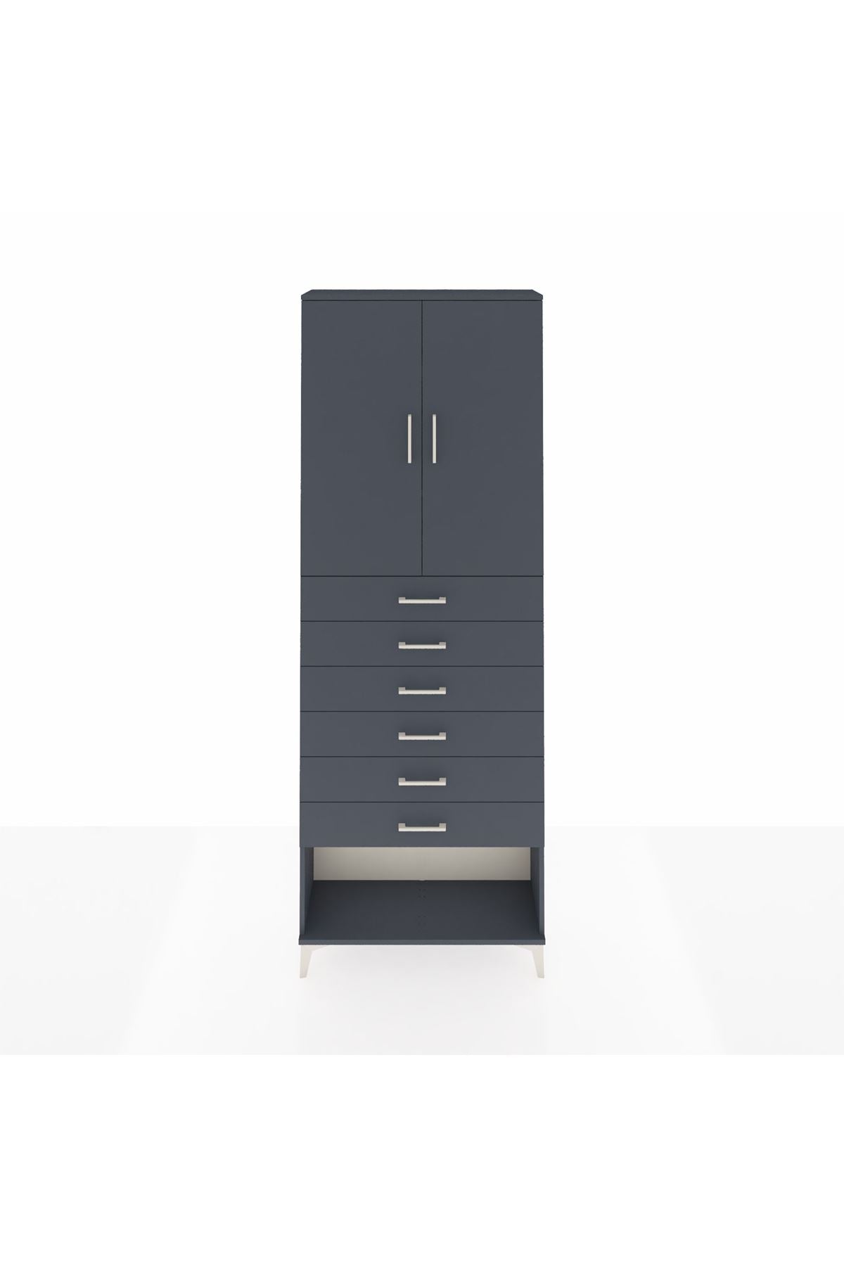 Arges Dolap 3 Raflı 6 Çekmeceli 2 Kapaklı 88x30x243 Antrasit-Antrasit