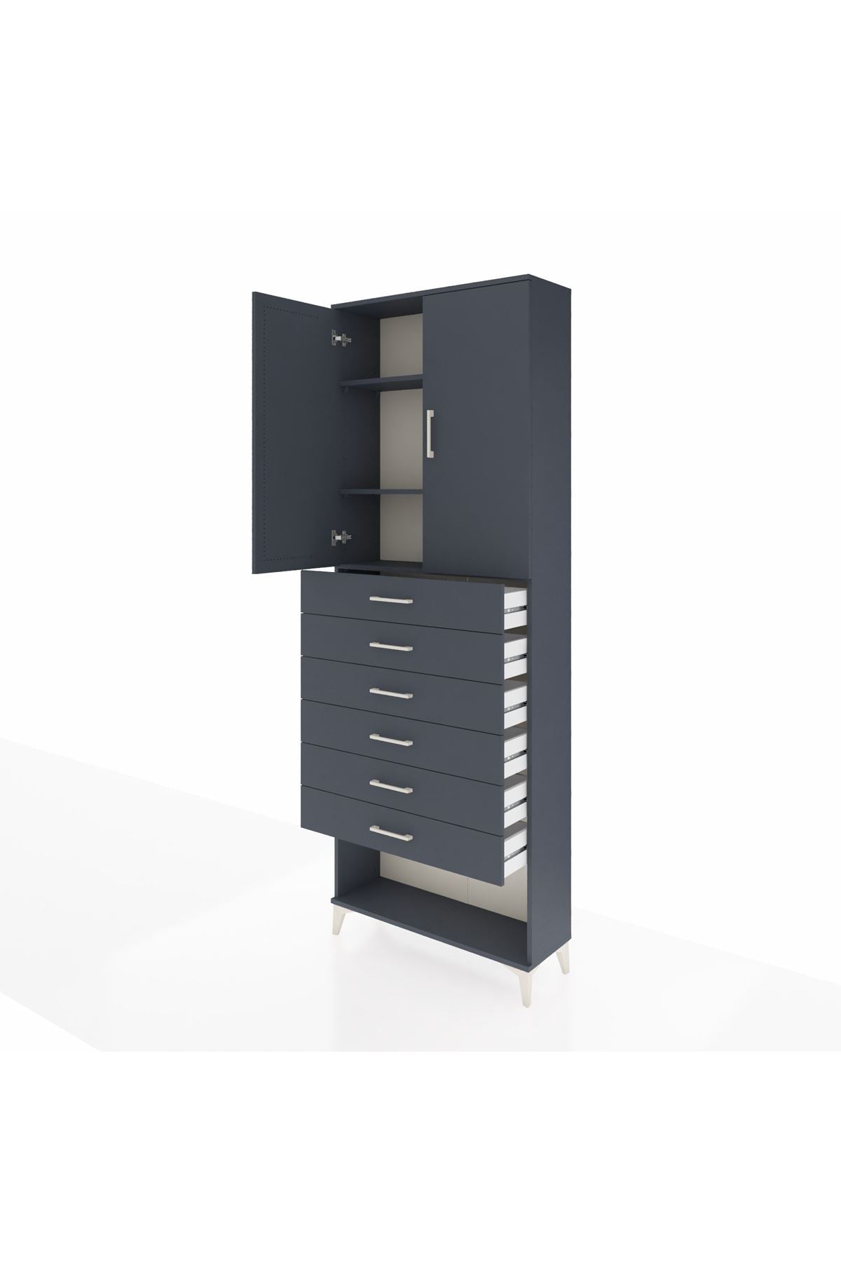 Arges Dolap 3 Raflı 6 Çekmeceli 2 Kapaklı 88x30x243 Antrasit-Antrasit