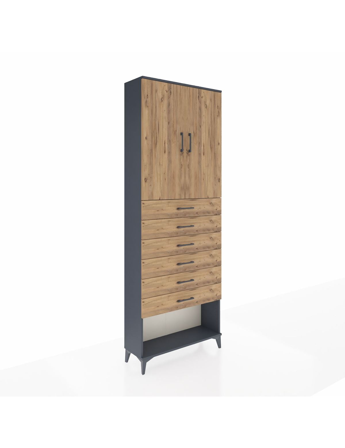 Arges Dolap 3 Raflı 6 Çekmeceli 2 Kapaklı 88x30x243 Antrasit-Çam