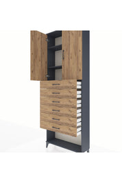 Arges Dolap 3 Raflı 6 Çekmeceli 2 Kapaklı 88x30x243 Antrasit-Çam