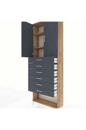 Arges Dolap 3 Raflı 6 Çekmeceli 2 Kapaklı 88x30x243 Çam-Antrasit