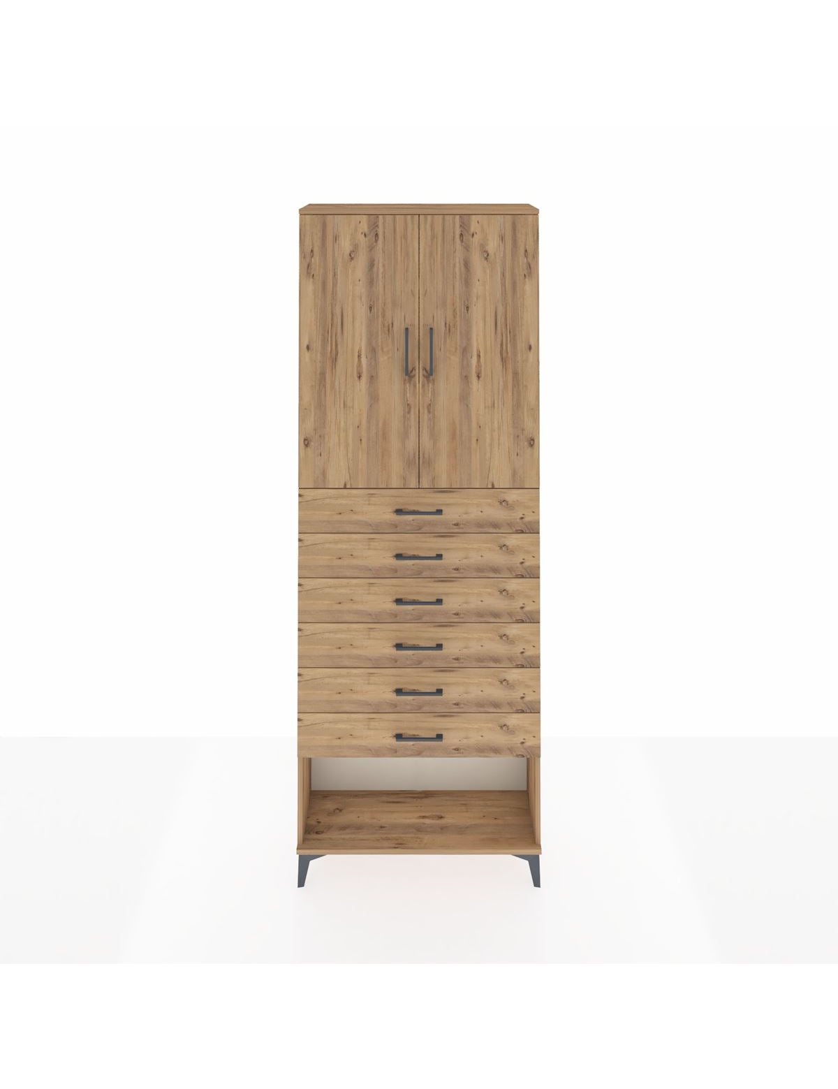 Arges Dolap 3 Raflı 6 Çekmeceli 2 Kapaklı 88x30x243 Çam-Çam