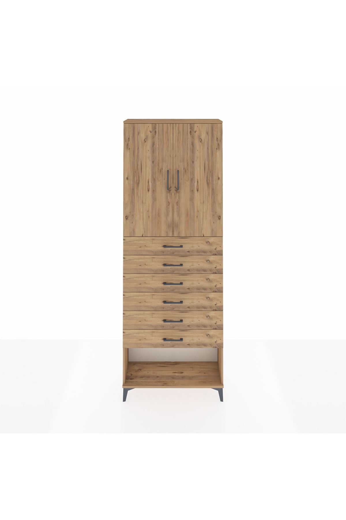 Arges Dolap 3 Raflı 6 Çekmeceli 2 Kapaklı 88x30x243 Çam-Çam