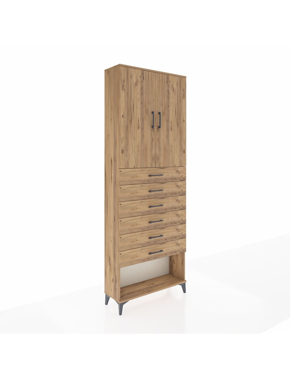 Arges Dolap 3 Raflı 6 Çekmeceli 2 Kapaklı 88x30x243 Çam-Çam