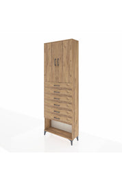 Arges Dolap 3 Raflı 6 Çekmeceli 2 Kapaklı 88x30x243 Çam-Çam