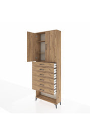 Arges Dolap 3 Raflı 6 Çekmeceli 2 Kapaklı 88x30x243 Çam-Çam