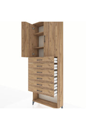 Arges Dolap 3 Raflı 6 Çekmeceli 2 Kapaklı 88x30x243 Çam-Çam