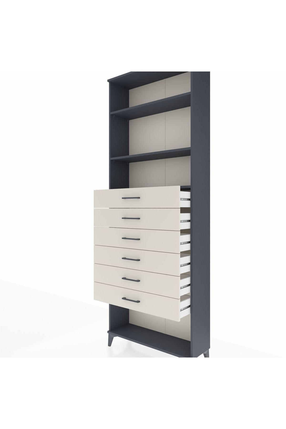 Arges Dolap 3 Raflı 6 Çekmeceli 88x30x243 Antrasit-Aytaşı