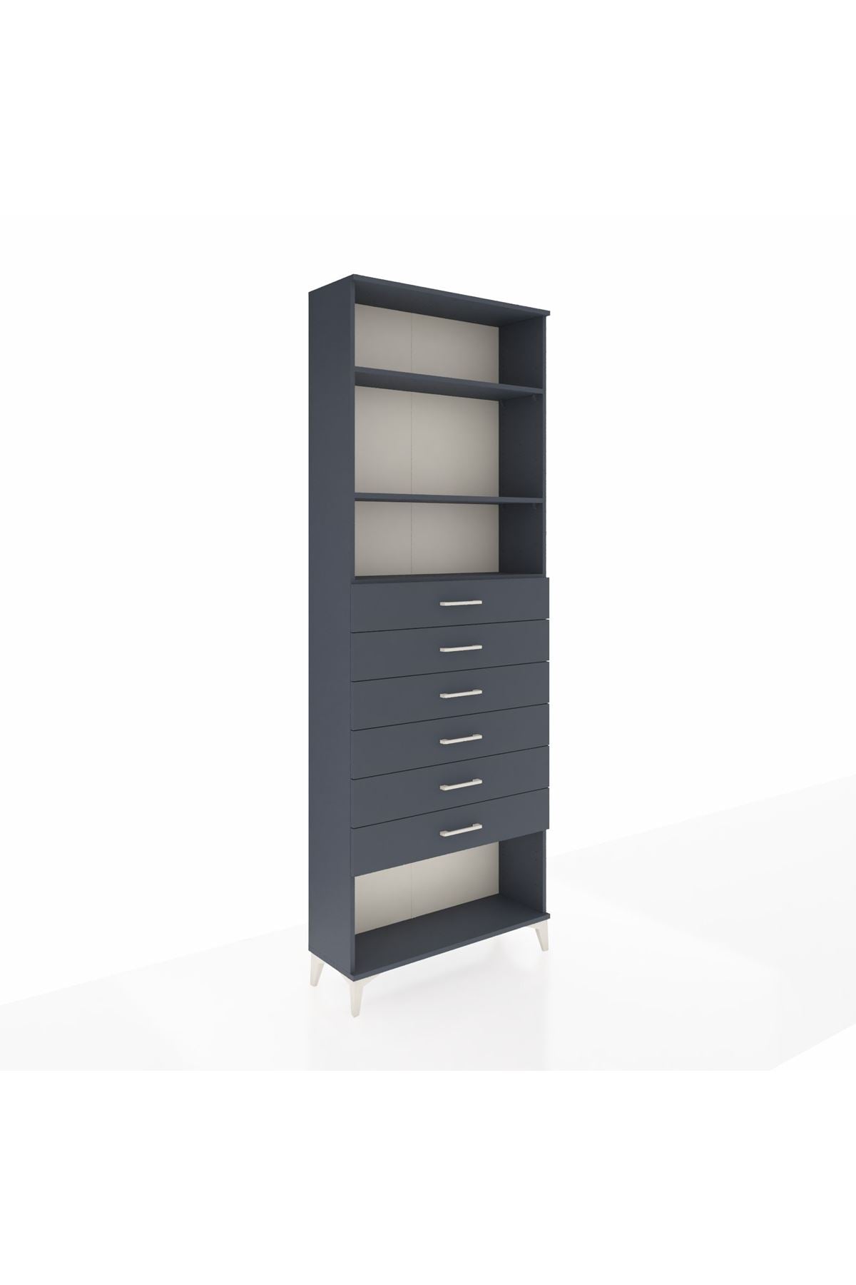 Arges Dolap 3 Raflı 6 Çekmeceli 88x30x243 Antrasit-Antrasit