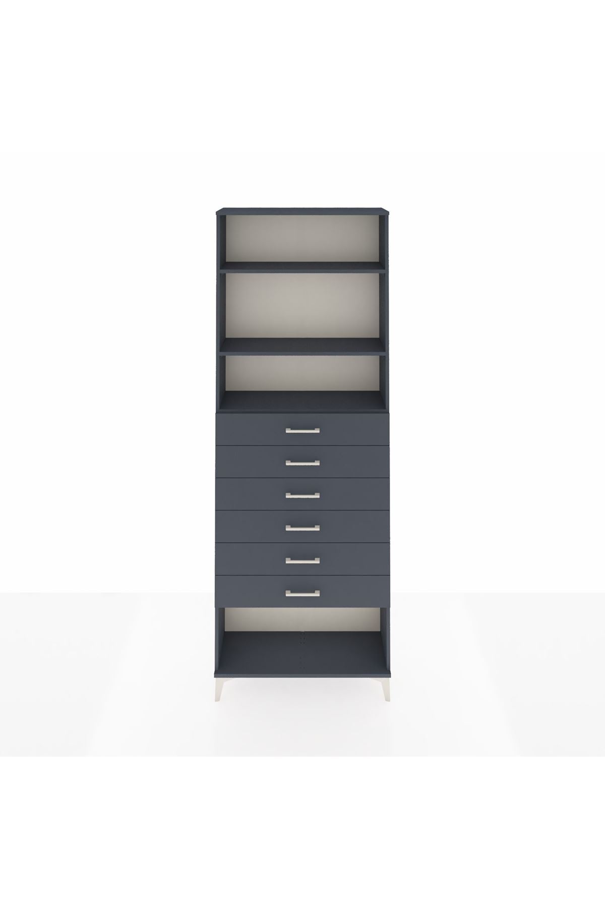 Arges Dolap 3 Raflı 6 Çekmeceli 88x30x243 Antrasit-Antrasit