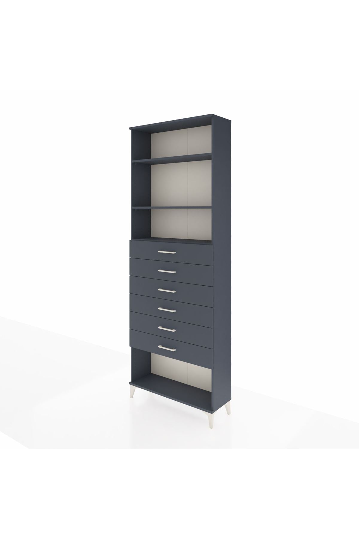 Arges Dolap 3 Raflı 6 Çekmeceli 88x30x243 Antrasit-Antrasit