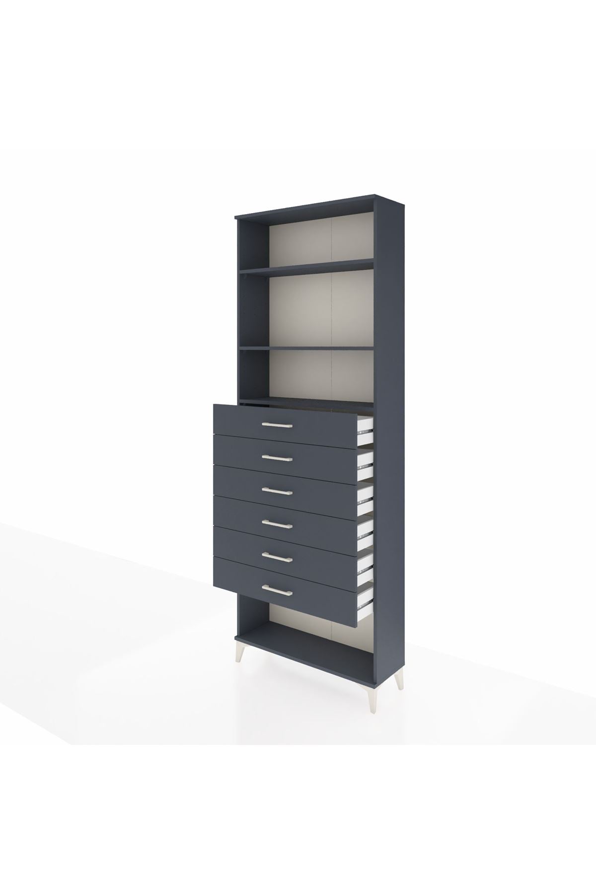 Arges Dolap 3 Raflı 6 Çekmeceli 88x30x243 Antrasit-Antrasit