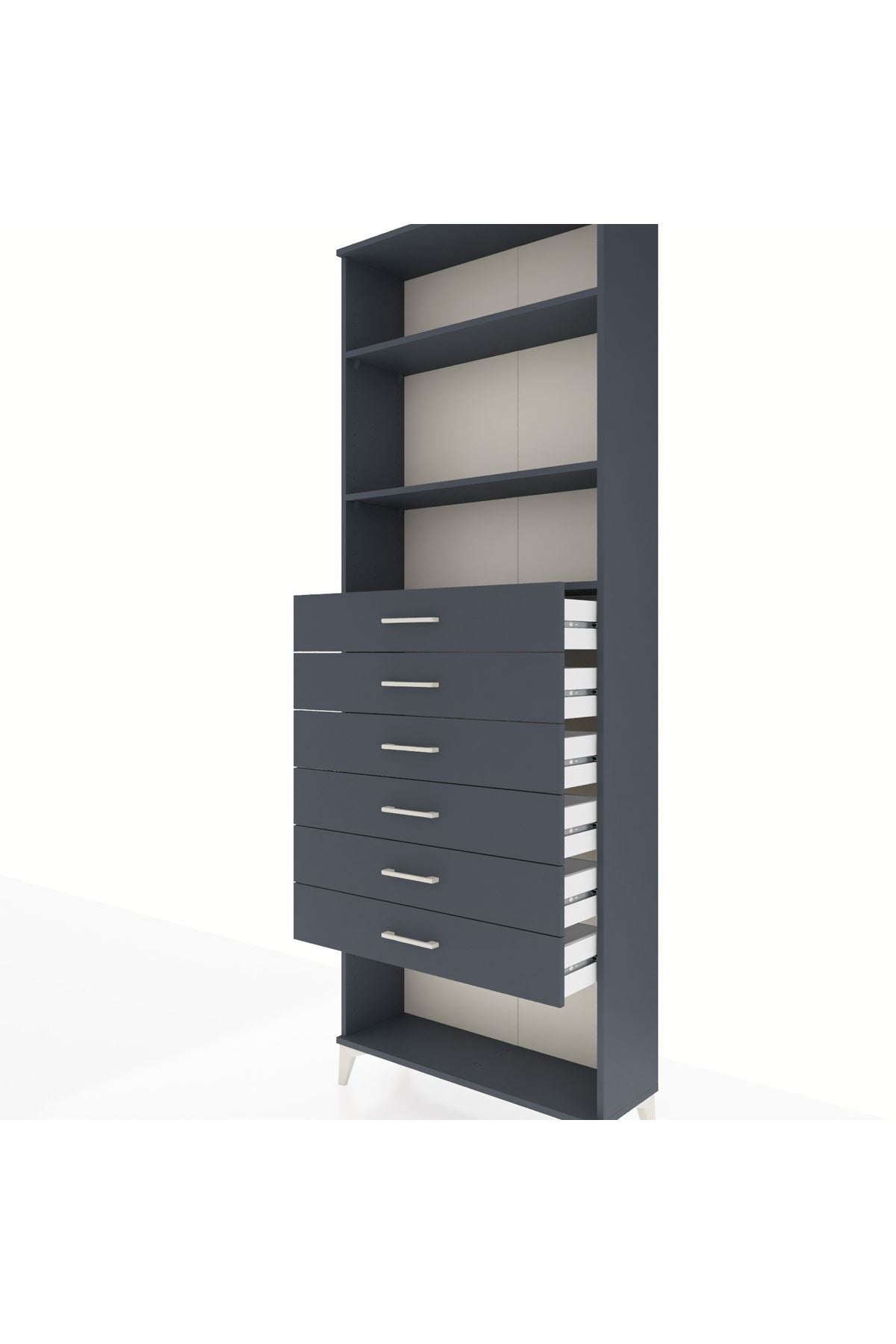 Arges Dolap 3 Raflı 6 Çekmeceli 88x30x243 Antrasit-Antrasit