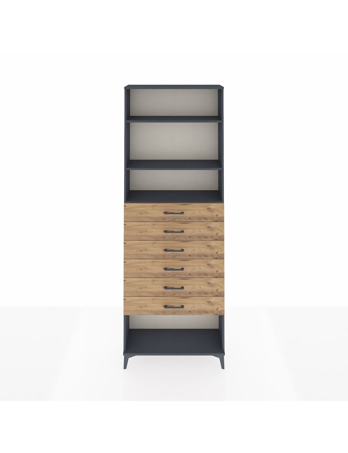 Arges Dolap 3 Raflı 6 Çekmeceli 88x30x243 Antrasit-Çam