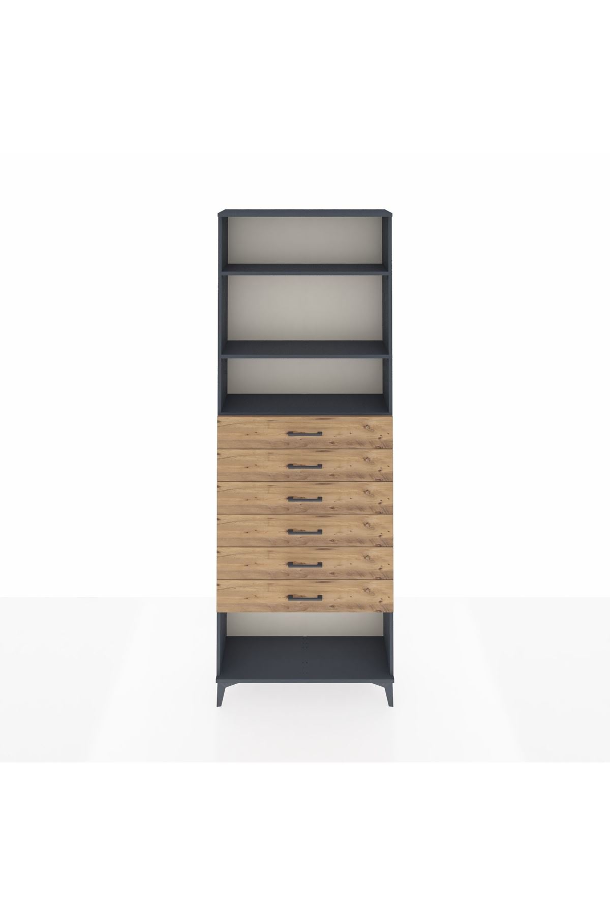 Arges Dolap 3 Raflı 6 Çekmeceli 88x30x243 Antrasit-Çam