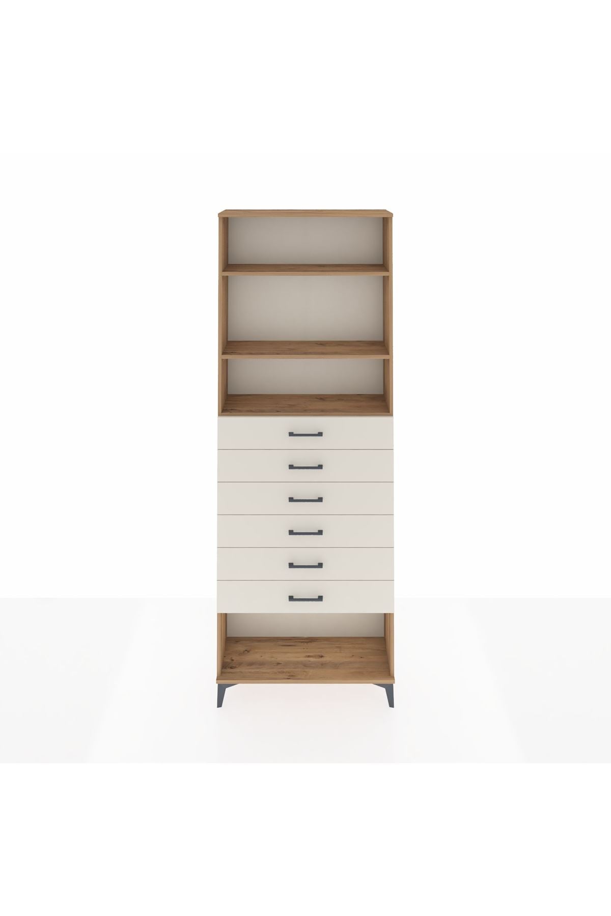 Arges Dolap 3 Raflı 6 Çekmeceli 88x30x243 Çam-Aytaşı