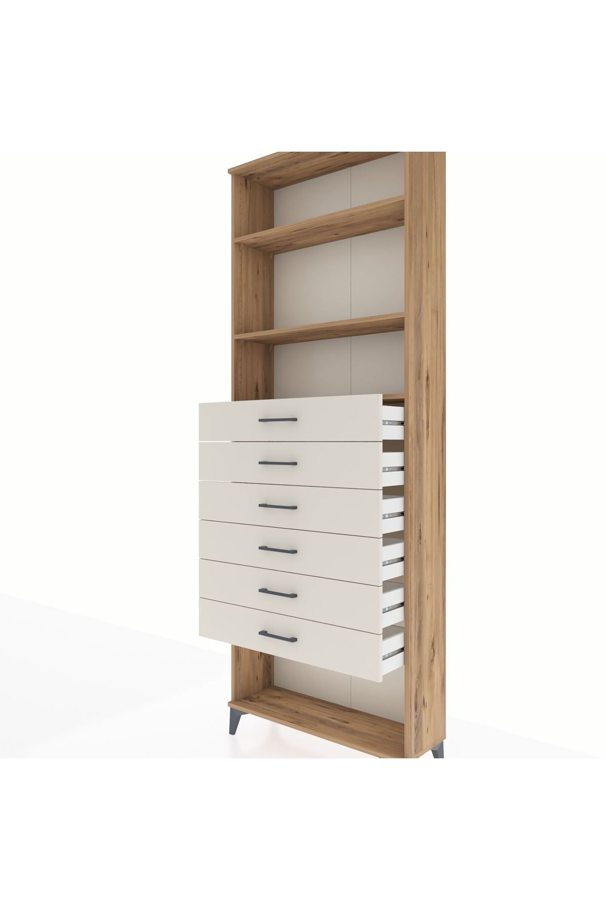 Arges Dolap 3 Raflı 6 Çekmeceli 88x30x243 Çam-Aytaşı